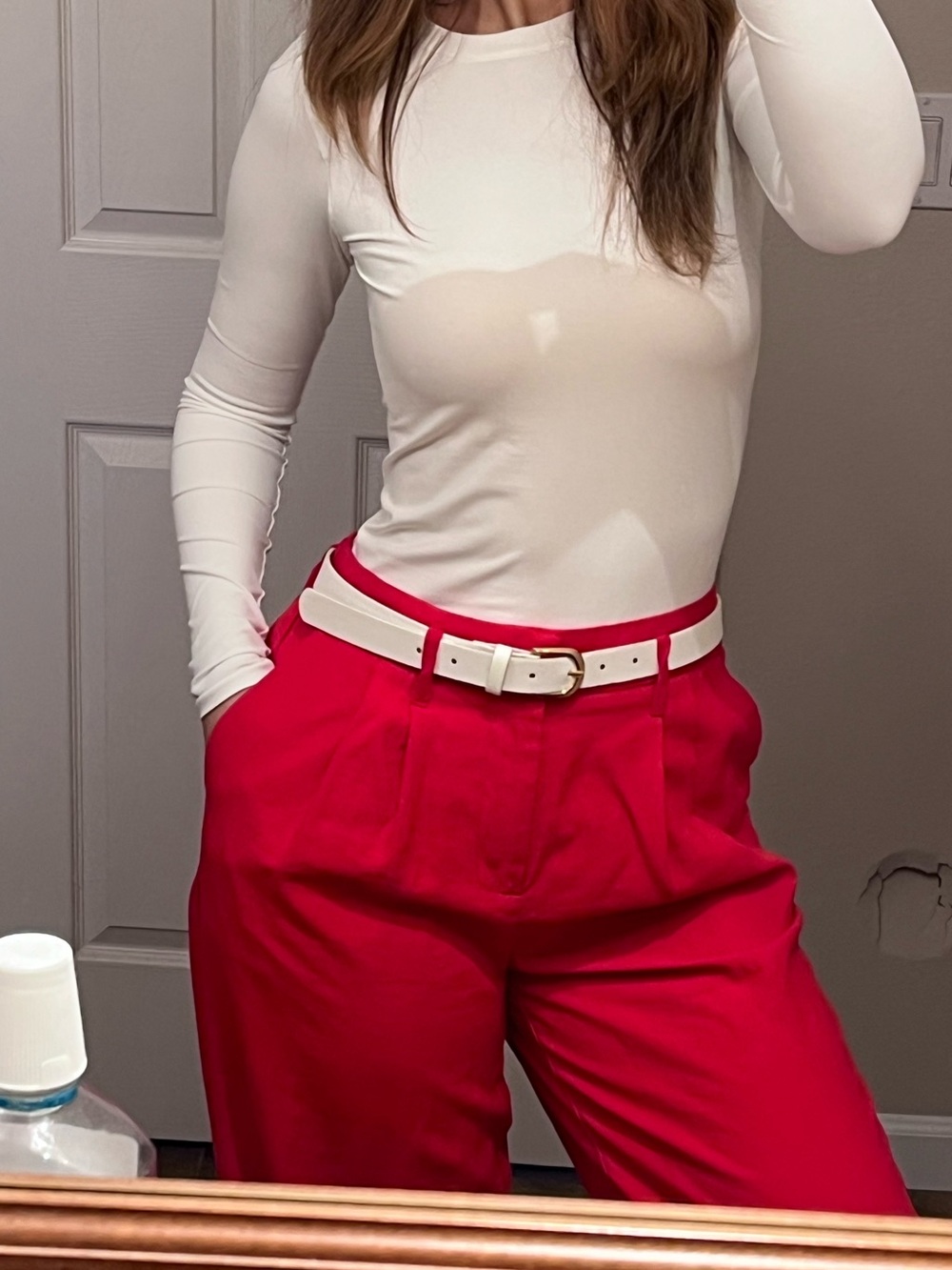 High-Waisted Red Women's Relaxed Trousers pants - Picture 2 of 4